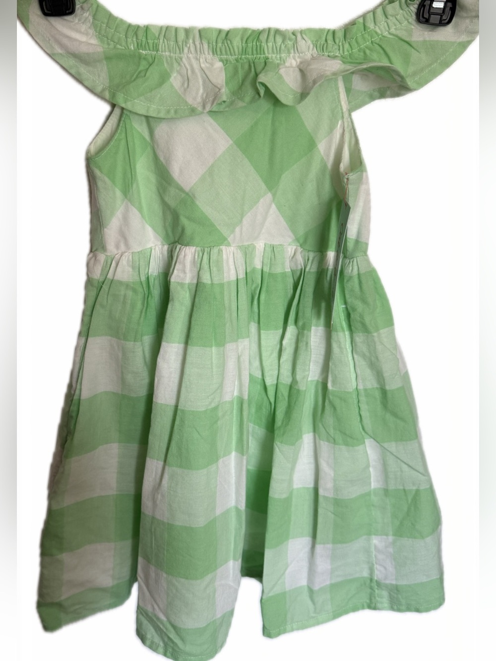 Cat & Jack Green and White Gingham Ruffle Neck Dress